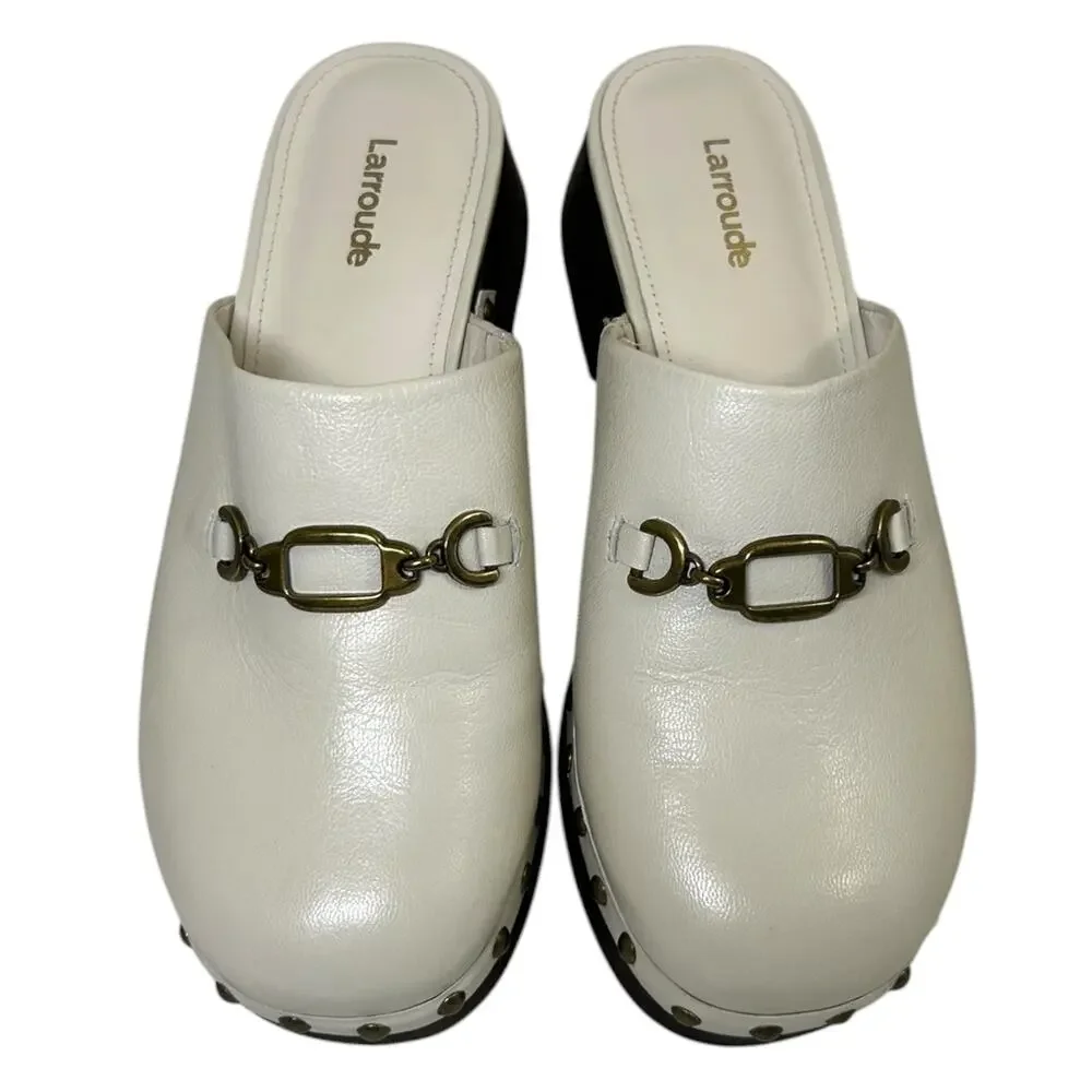 Larroudé Women's 'Zuzi Bit Mule' Leather Clog Slip-On Retro Ivory White Size 7.5 - Picture 6 of 15